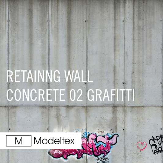 Modeltex : Retaining Wall Concrete 02 Wheatered with graffiti